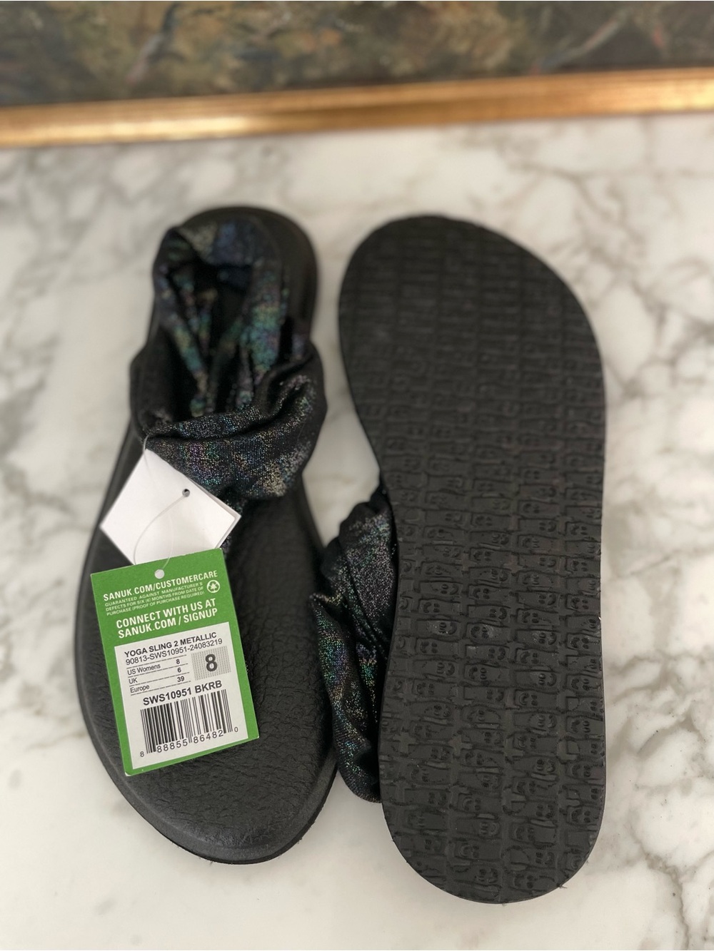 Sanuk Yoga Sling 2 Metallic Shimmer Black Sandals Size 8 - Picture 5 of 6